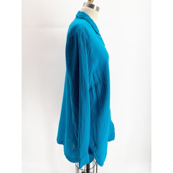 J.Jill Cotton-Gauze Split-Hem Tunic Lightweight Turquoise L - Picture 3 of 11